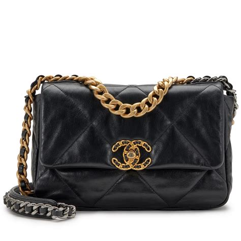 chanel goatskin quilted medium 19 flap black|Chanel 19 for sale.